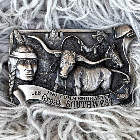 VTG Arroyo Grande Buckle Co Metal Commemorative Great Southwest Belt Buckle 2" - Picture 1 of 7